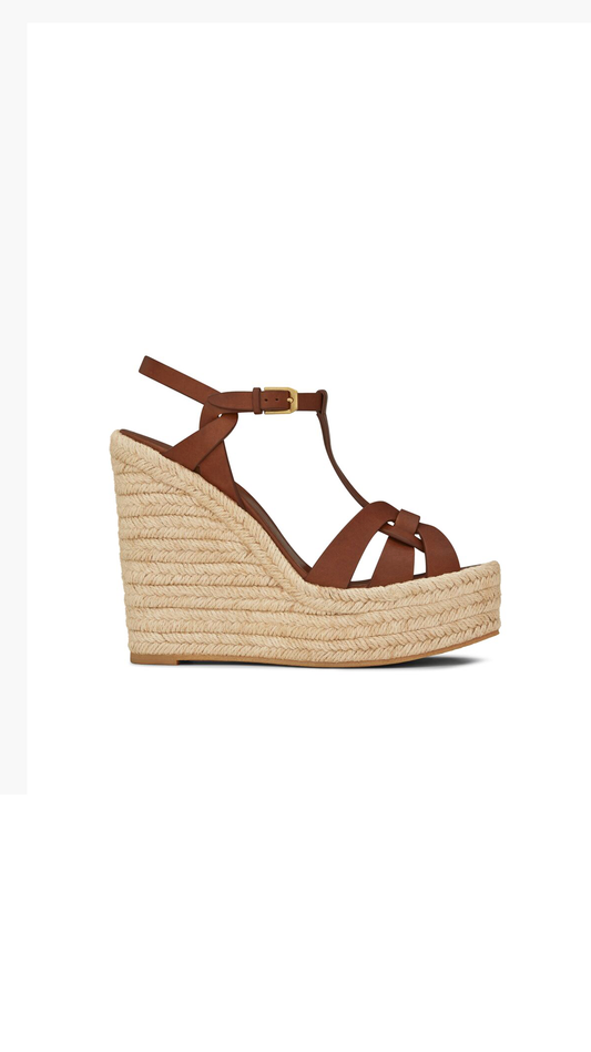 Tribute Espadrille Wedges in Smooth Leather 130MM- Brown
