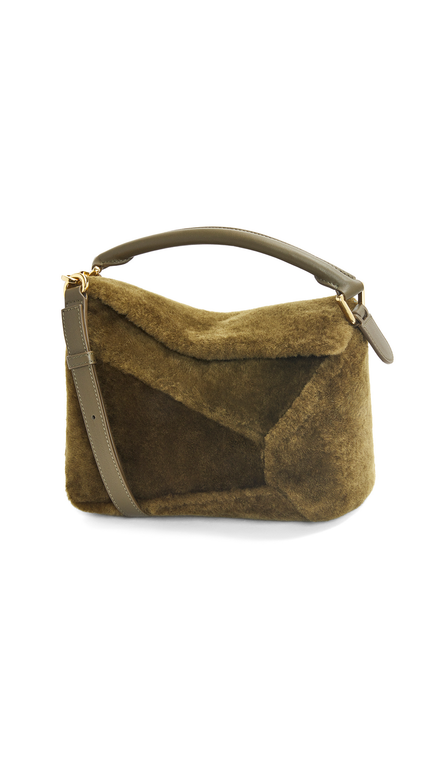 Small Puzzle Bag in Shearling - Dark Khaki Green