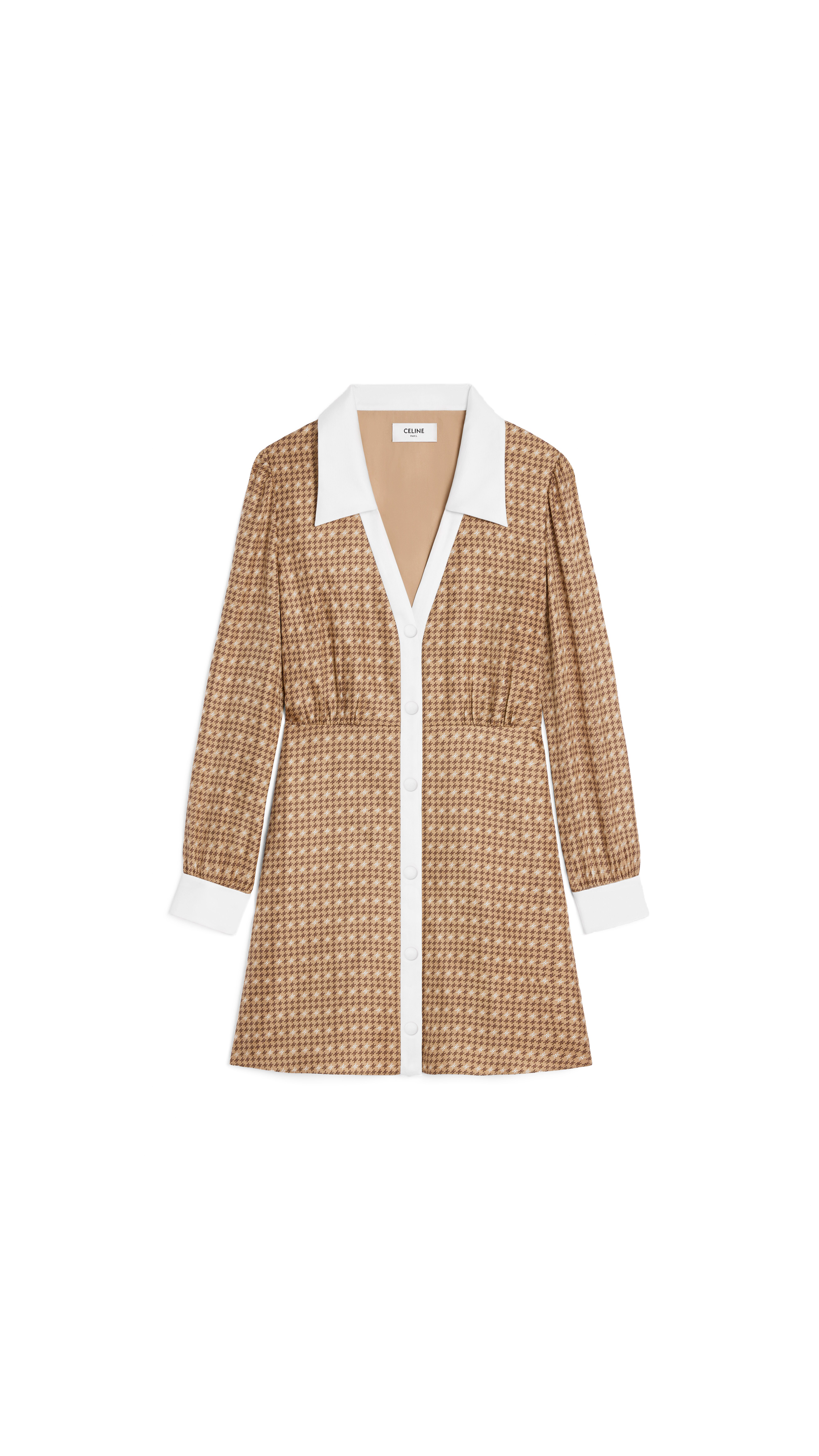 Mini Cotton Dress in Silk Twill - Beige/White