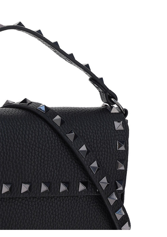 Black Rockstud Calfskin Pouch Crossbody Bag - Black