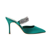 Lutara Satin Crystal Embellished Mules - Green