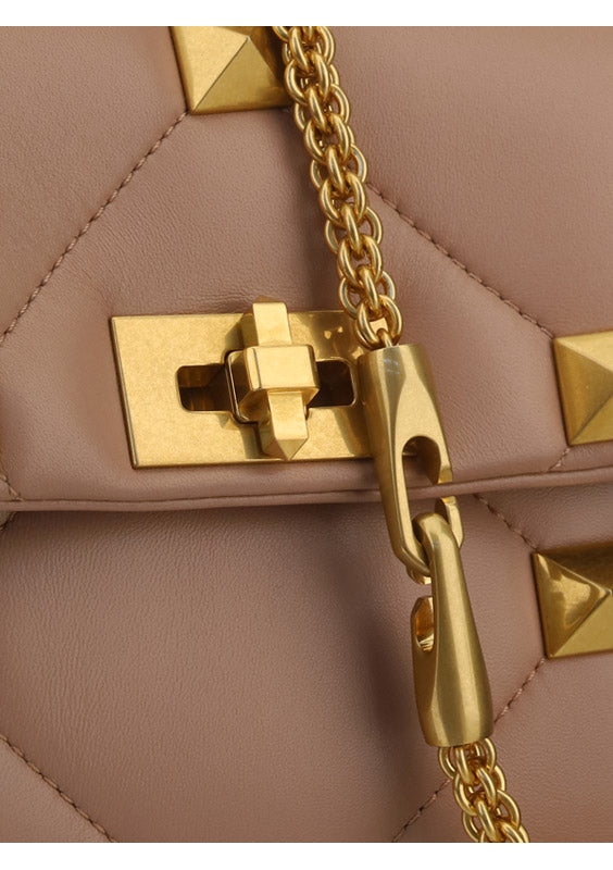 Large Roman Stud The Shoulder Bag In Nappa With Chain - Poudre