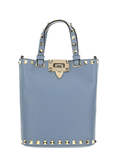 Rockstud Grainy Calfskin Bucket Pouch - Azure.