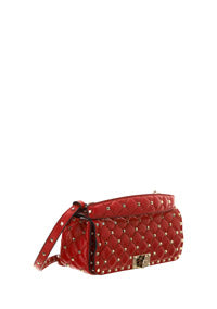 Rockstud Spike Calfskin Shoulder Bag - Red