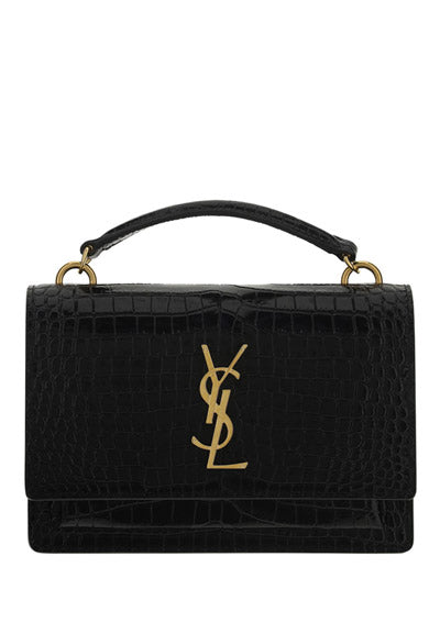 Sunset Chain Wallet in Crocodile-Embossed Leather - Black