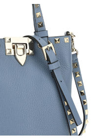 Rockstud Grainy Calfskin Bucket Pouch - Azure.