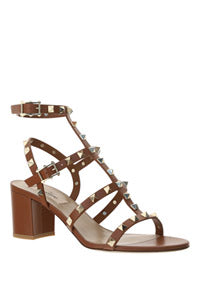 Rockstud Calfskin Ankle Strap Sandal 60 MM - Saddle Brown