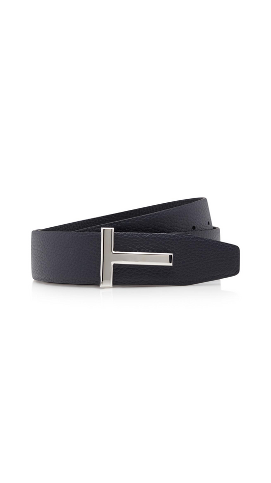 Soft Grain Leather Icon T Belt - Dark Navy/Black/Silver