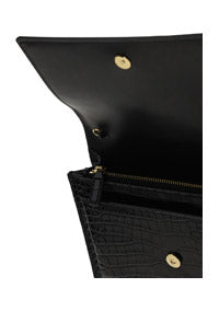 Sunset Chain Wallet in Crocodile-Embossed Leather - Black