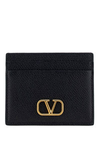 VLogo Signature Cardholder in Grainy Calfskin Leather - Black
