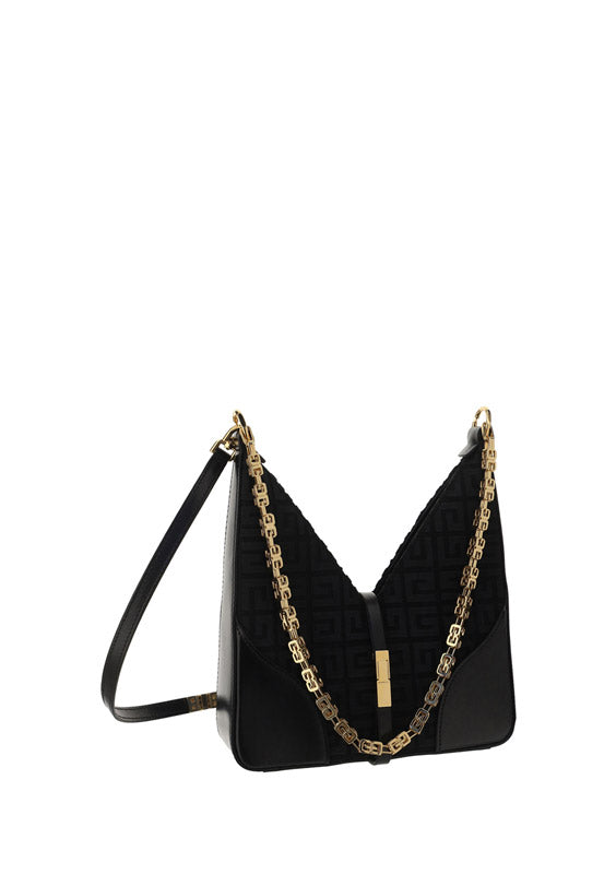Mini Cut Out Bag in 4g eEmbroidered Canvas With Chain - Black