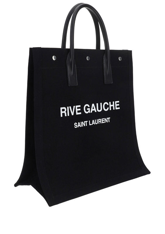 Rive Gauche N/S Tote Bag In Printed Canvas And Leather - Black