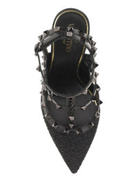 Rockstud Ankle Strap Pump In Tweed Lamé - Black