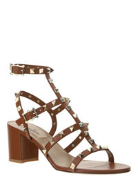 Rockstud Calfskin Ankle Strap Sandal 60 MM - Saddle Brown