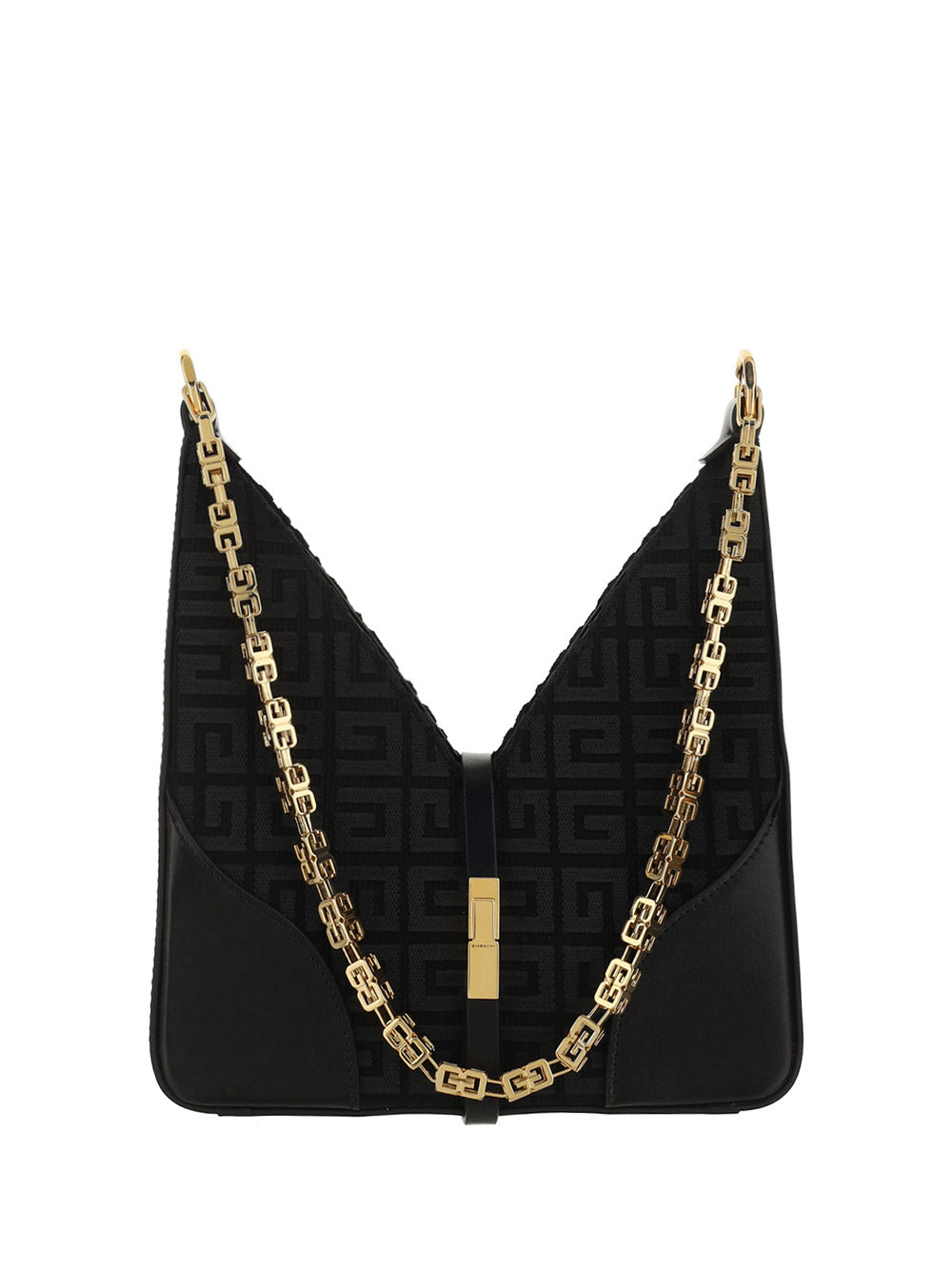 Mini Cut Out Bag in 4g eEmbroidered Canvas With Chain - Black