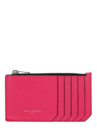 Fragments Zipped Card Case In Grain De Poudre-Embossed Leather - Pink