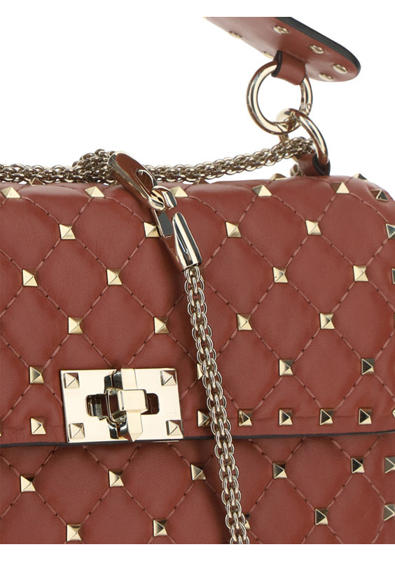 Medium Rockstud Spike Nappa Leather Bag - Gingerbread