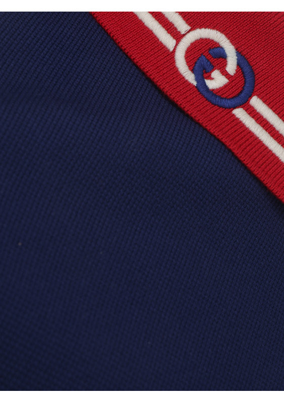 Cotton Piquet Polo with Interlocking G - Navy / Red