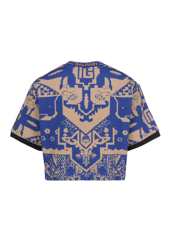 Cropped Cotton T-shirt with Balmain Logo Print - Multicolor