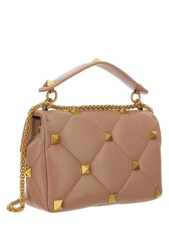 Large Roman Stud The Shoulder Bag In Nappa With Chain - Poudre