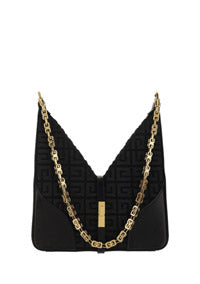 Mini Cut Out Bag in 4g eEmbroidered Canvas With Chain - Black