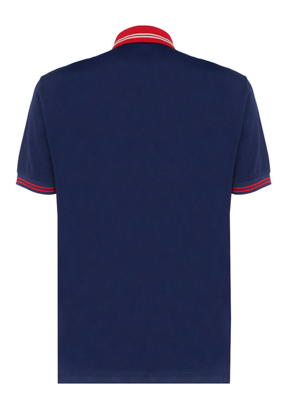 Cotton Piquet Polo with Interlocking G - Navy / Red