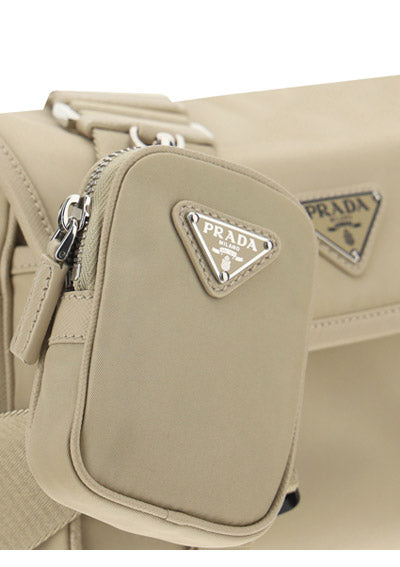 Re-Nylon and Saffiano Leather Shoulder Bag - Beige