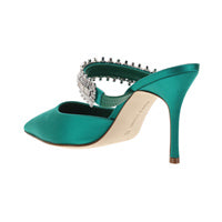 Lutara Satin Crystal Embellished Mules - Green