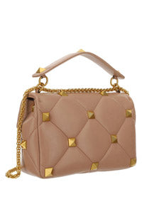 Large Roman Stud The Shoulder Bag In Nappa With Chain - Poudre