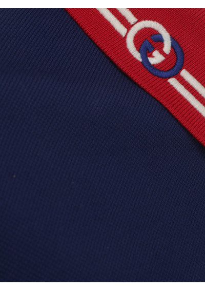 Cotton Piquet Polo with Interlocking G - Navy / Red