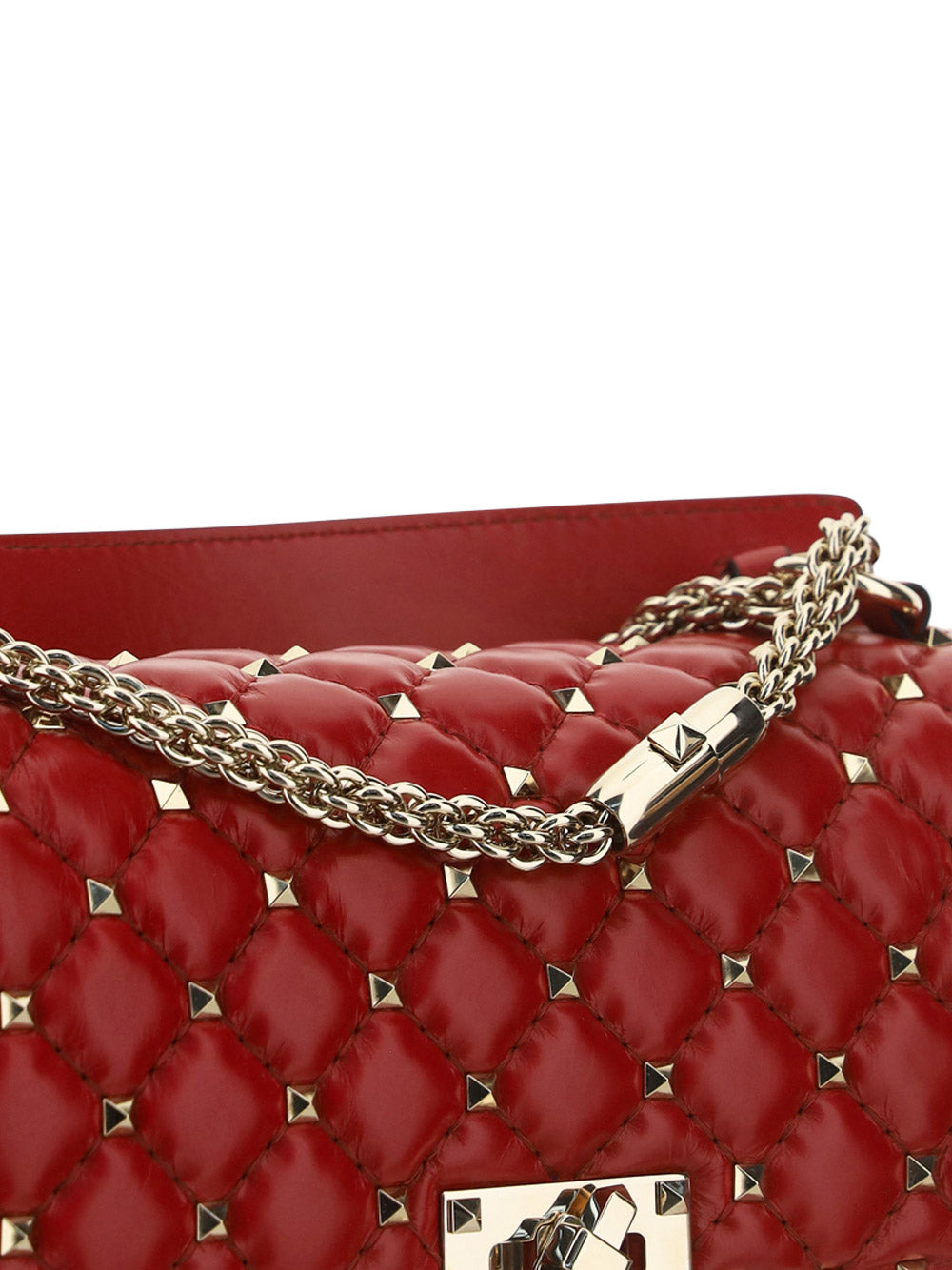 Rockstud Spike Calfskin Shoulder Bag - Red