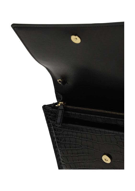 Sunset Chain Wallet in Crocodile-Embossed Leather - Black
