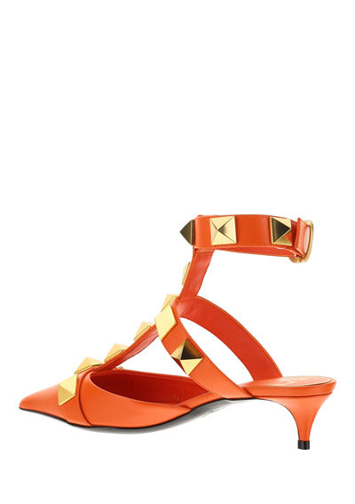 Roman Stud Calfskin Pump 40 MM - Orange