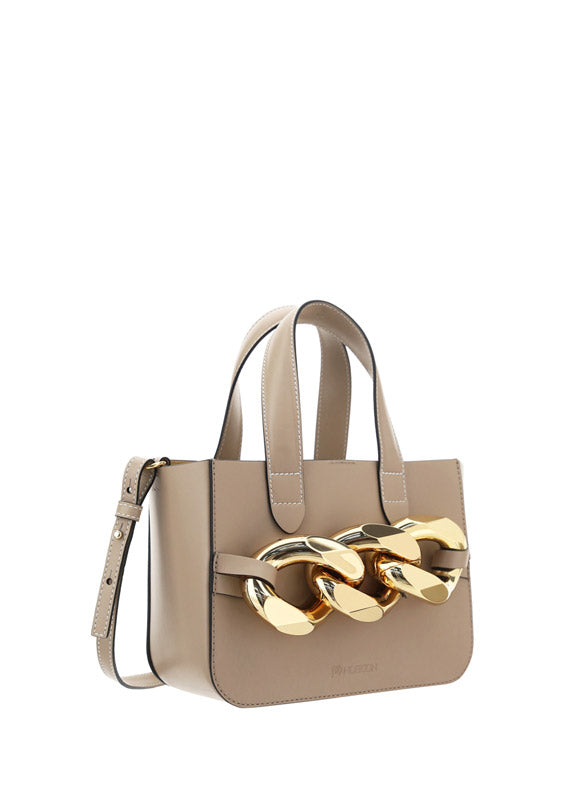 Mini Chain Leather Tote Bag - Taupe