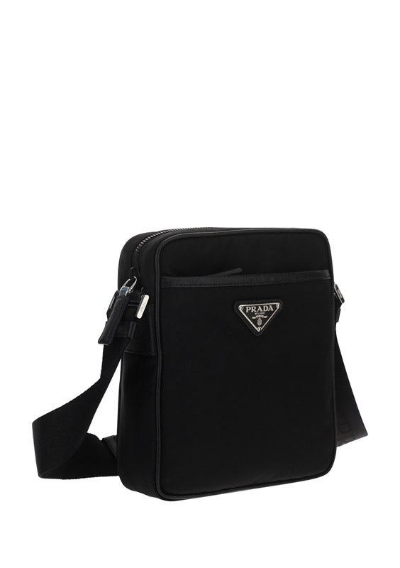Re-Nylon and Saffiano Leather Shoulder Bag - Black
