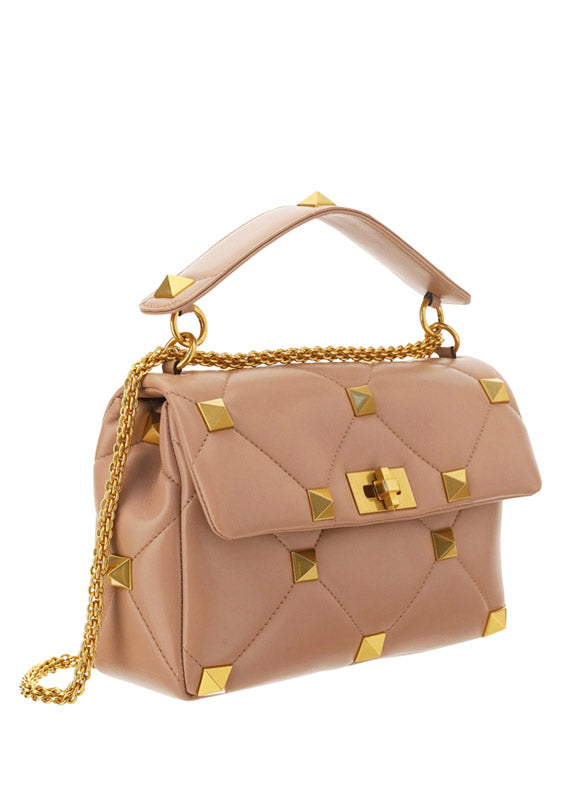 Large Roman Stud The Shoulder Bag In Nappa With Chain - Poudre