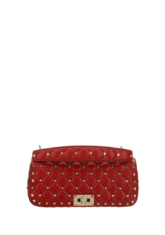 Rockstud Spike Calfskin Shoulder Bag - Red