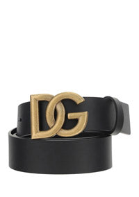 Lux Leather Belt With Crossover DG Logo Buckle - Black