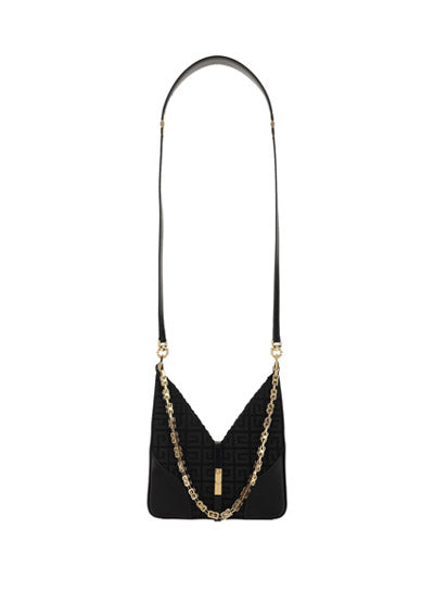 Mini Cut Out Bag in 4g eEmbroidered Canvas With Chain - Black