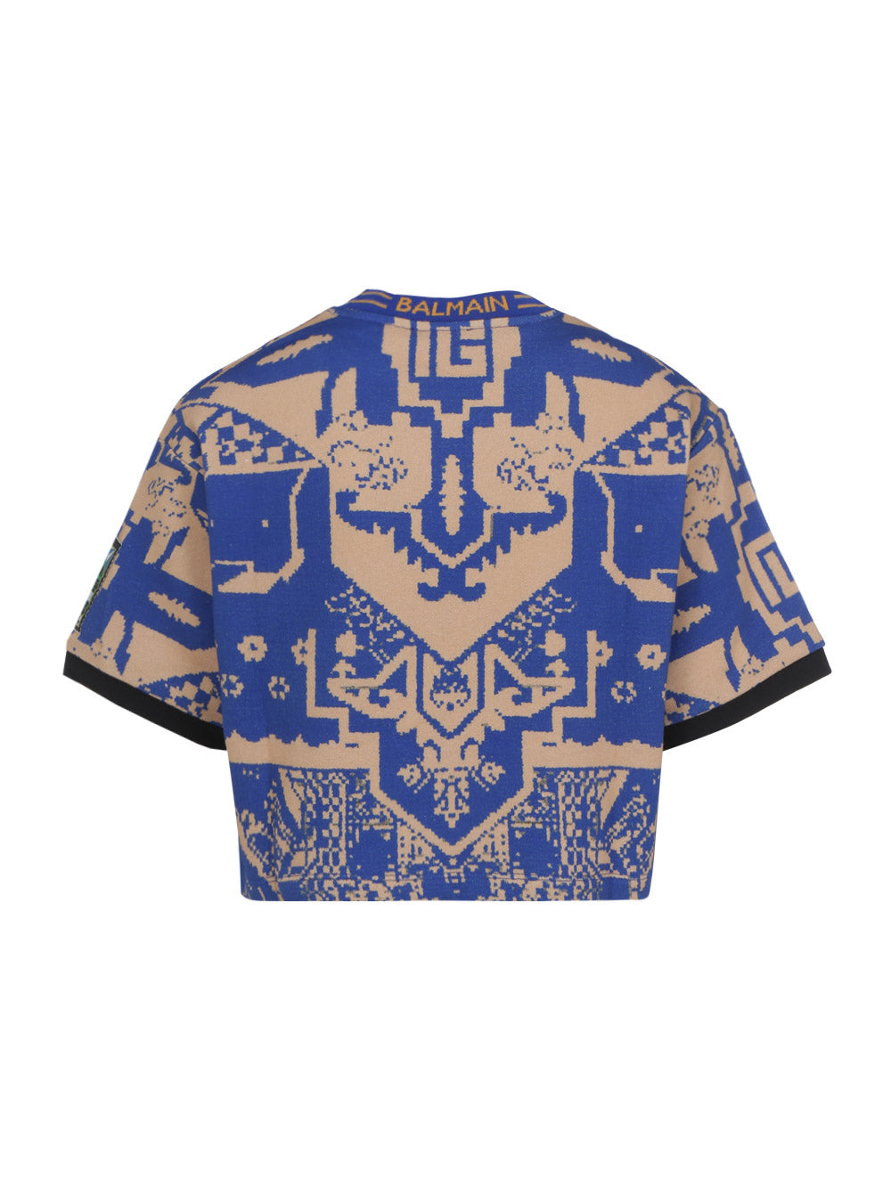 Cropped Cotton T-shirt with Balmain Logo Print - Multicolor