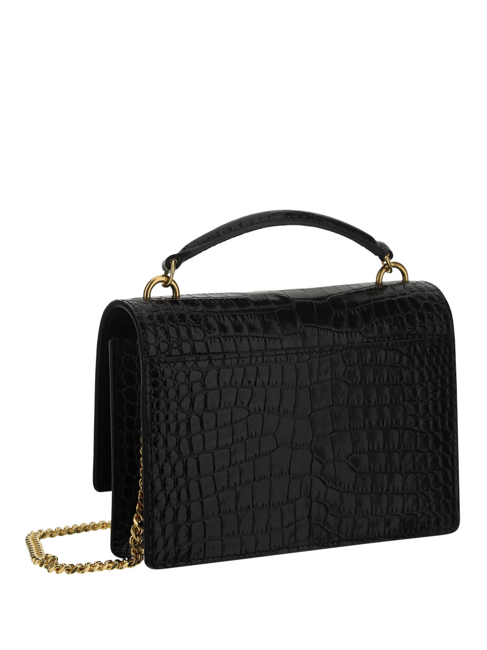 Sunset Chain Wallet in Crocodile-Embossed Leather - Black