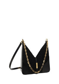 Mini Cut Out Bag in 4g eEmbroidered Canvas With Chain - Black