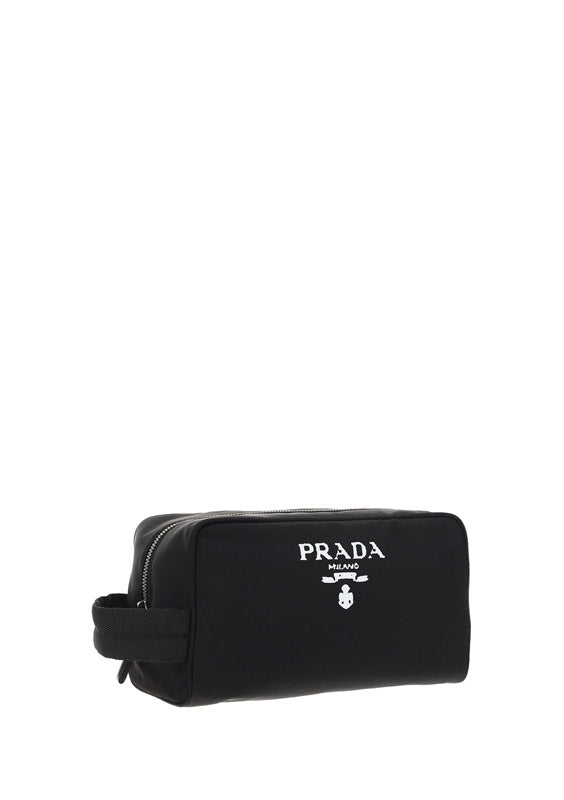 Re-Nylon and Leather Pouch - Black