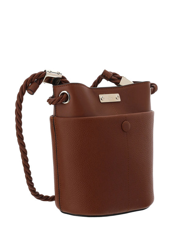 Medium Key Bucket Bag in Shiny & Grained Calfskin - Tobacco