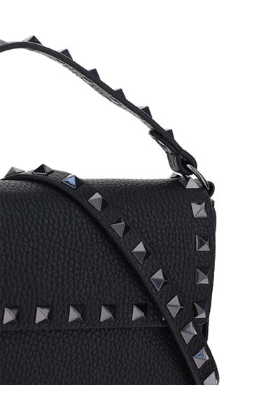Black Rockstud Calfskin Pouch Crossbody Bag - Black