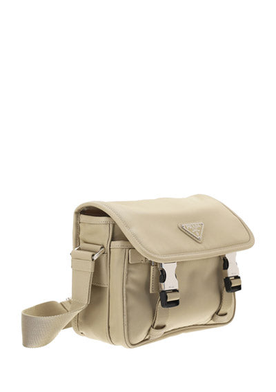 Re-Nylon and Saffiano Leather Shoulder Bag - Beige