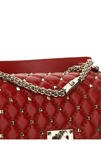 Rockstud Spike Calfskin Shoulder Bag - Red