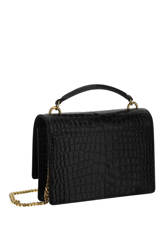 Sunset Chain Wallet in Crocodile-Embossed Leather - Black