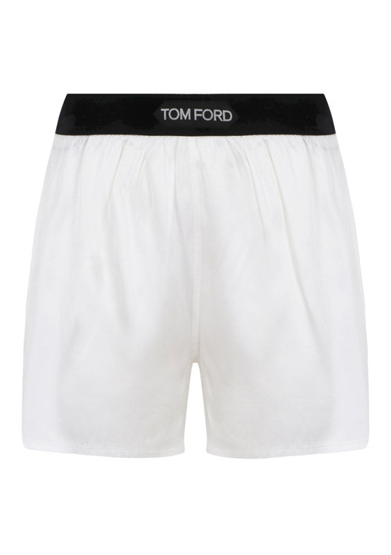 Solid Silk Satin Boxer Shorts - White