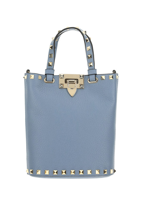 Rockstud Grainy Calfskin Bucket Pouch - Azure.